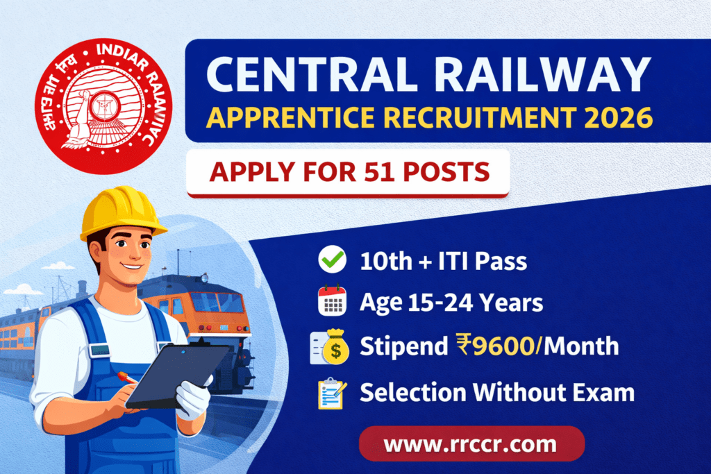 Central Railway Apprentice Recruitment 2026 – 51 Posts, ITI Jobs