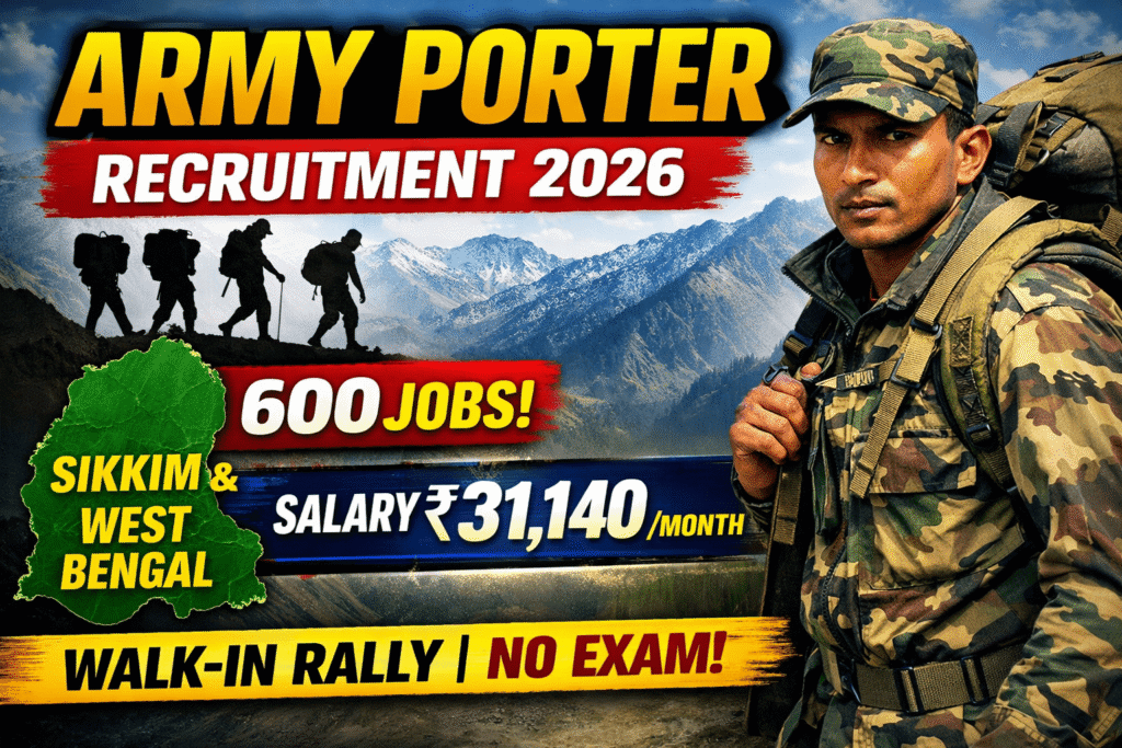 Army porter vacancy 2026 Sikkim and West bengal